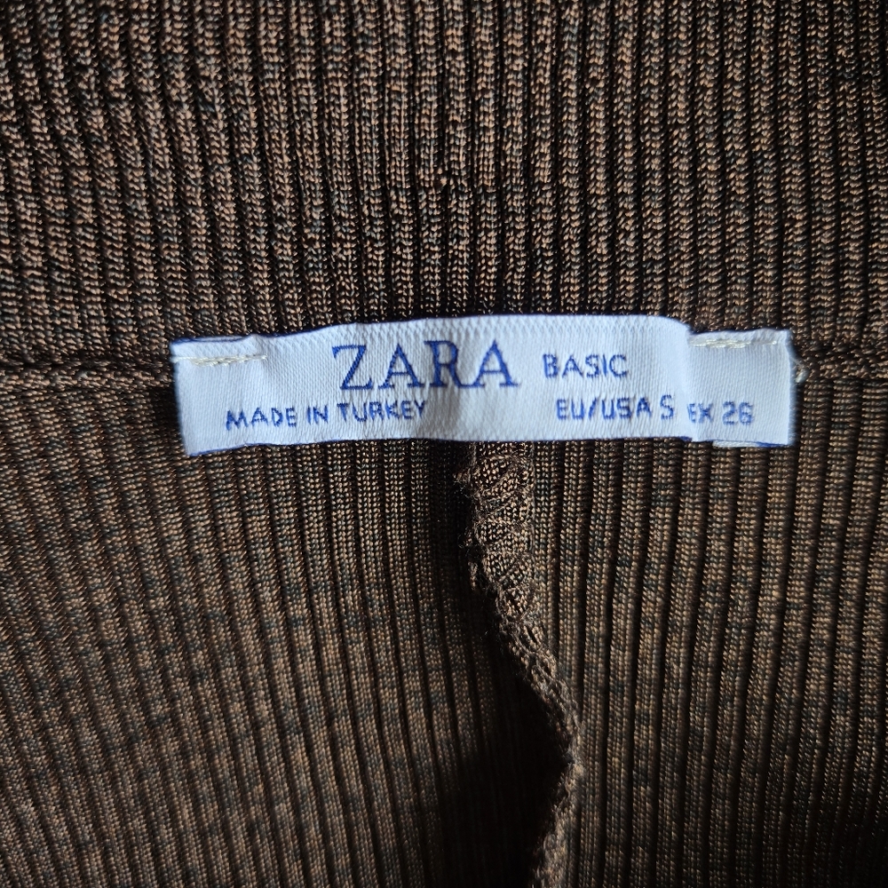 ZARA Brown Ribbed Knit Dolman Sleeve Top Size S Slouchy Minimal Cozy Chic Fall - Picture 9 of 12